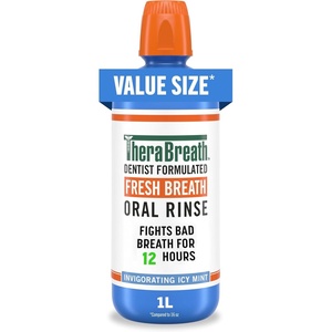 image:imageTheraBreath Fresh Breath Oral Rinse Invigorating ICY Mint Flavor Dentist Formulated and ADAAccepted Mouthwash pHBalanced Alcohol Free amp NonBurning 1 Liter338 Fl Oz Pack of 1